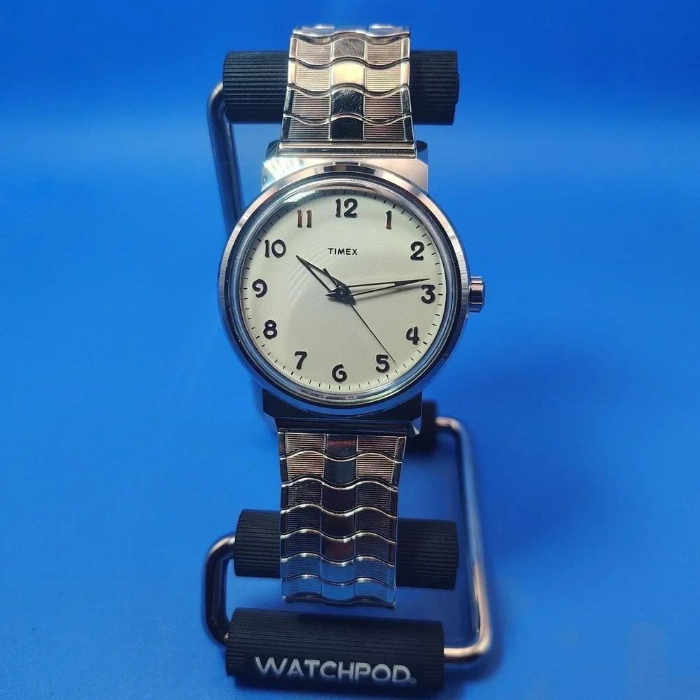 Vintage 2016 Timex Cream Dial 36mm Mens Minimalist Quartz Watch Fully Restored